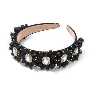 Heavily Beaded Handmade Floral Black Headband